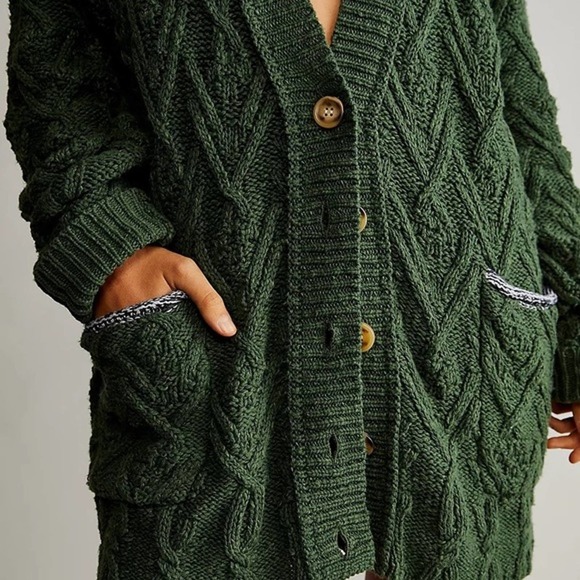 SALE Free People Montana Cable Cardi Sweater Green XS - Picture 2 of 5